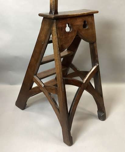 Good C19th Gothic oak library steps