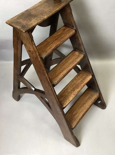 Good C19th Gothic oak library steps