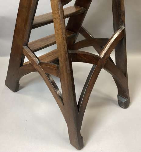 Good C19th Gothic oak library steps