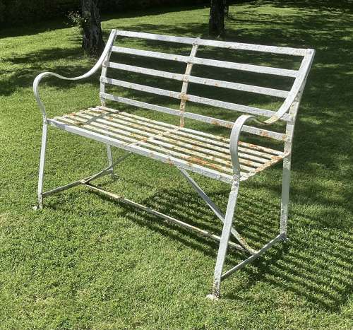 Good Regency wrought iron strapwork garden seat / bench