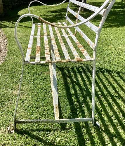 Good Regency wrought iron strapwork garden seat / bench