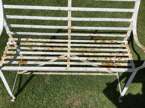 Good Regency wrought iron strapwork garden seat / bench
