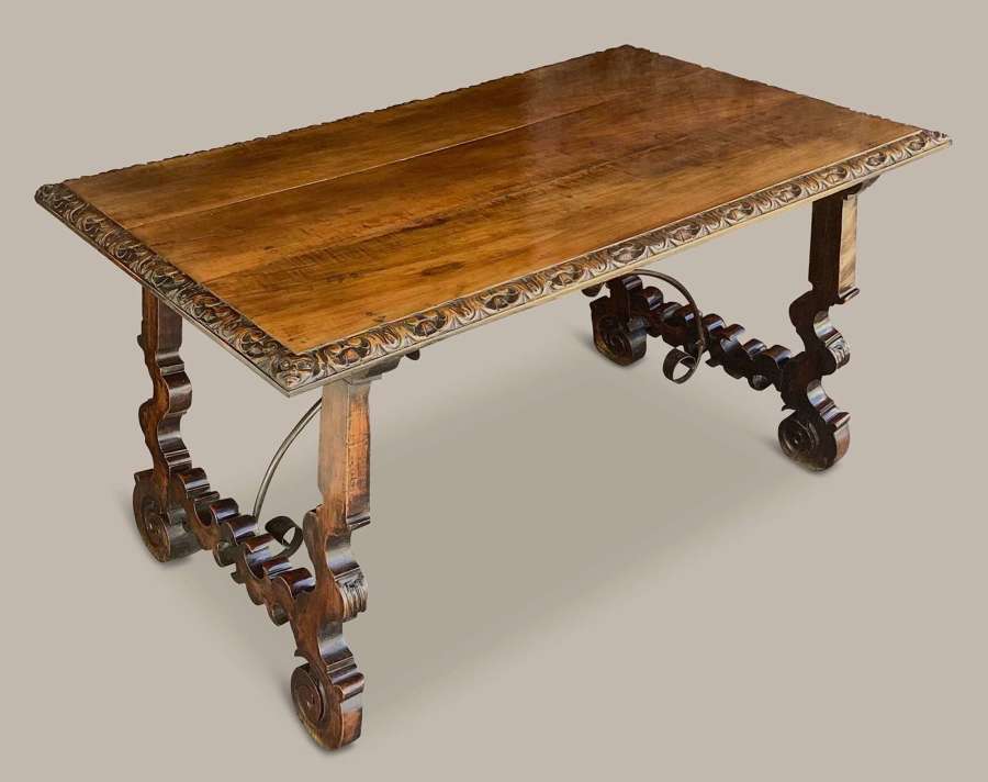 Impressive C18th Spanish walnut and fruitwood centre table