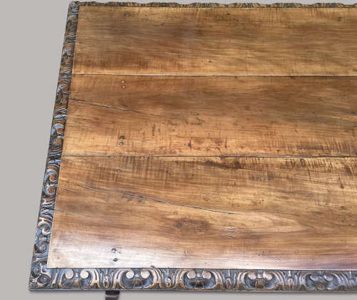 Impressive C18th Spanish walnut and fruitwood centre table