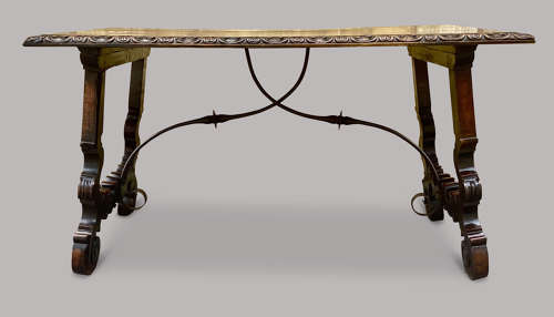 Impressive C18th Spanish walnut and fruitwood centre table