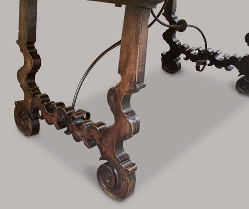 Impressive C18th Spanish walnut and fruitwood centre table