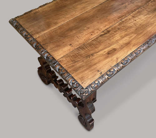 Impressive C18th Spanish walnut and fruitwood centre table