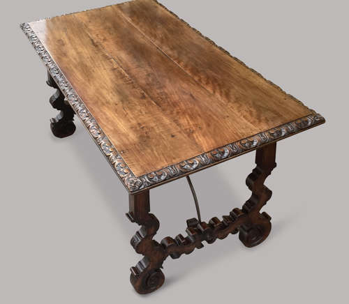 Impressive C18th Spanish walnut and fruitwood centre table