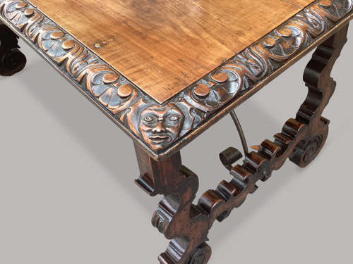 Impressive C18th Spanish walnut and fruitwood centre table