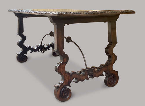 Impressive C18th Spanish walnut and fruitwood centre table