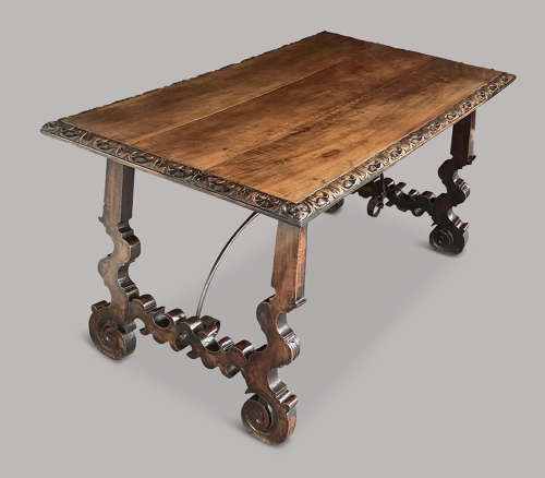 Impressive C18th Spanish walnut and fruitwood centre table