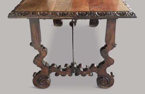 Impressive C18th Spanish walnut and fruitwood centre table