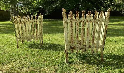 Rare C19th pair of wrought iron strapwork planters