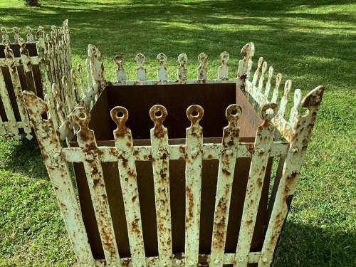 Rare C19th pair of wrought iron strapwork planters