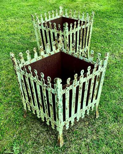 Rare C19th pair of wrought iron strapwork planters