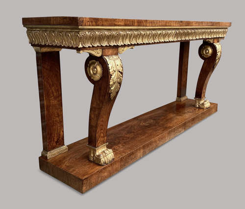 Magnificent Regency pollard oak and giltwood console table