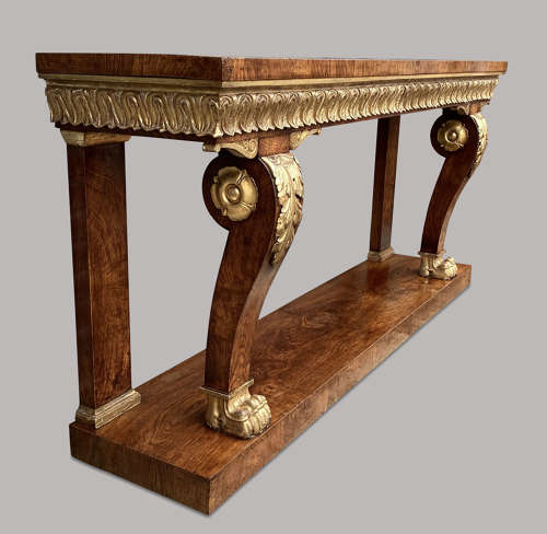 Magnificent Regency pollard oak and giltwood console table