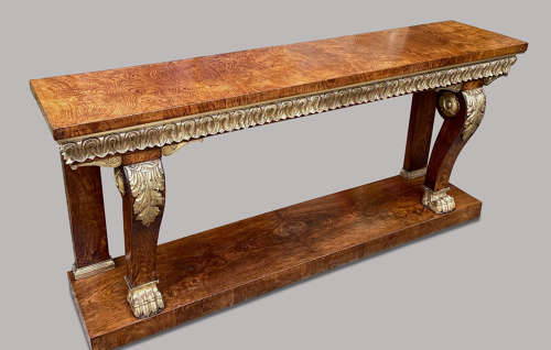 Magnificent Regency pollard oak and giltwood console table