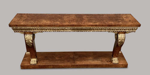Magnificent Regency pollard oak and giltwood console table