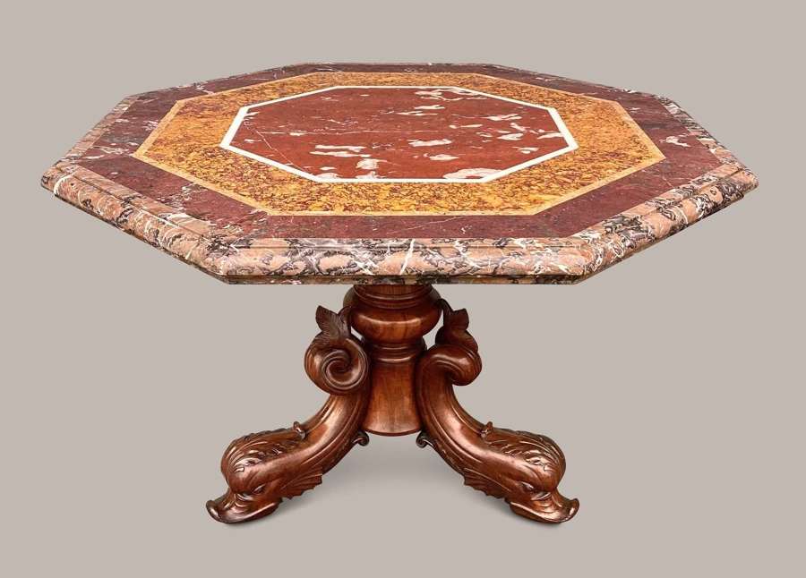 Magnificent C19th large walnut and specimen marble centre table