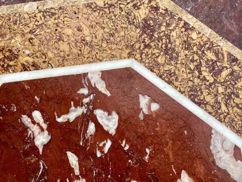 Magnificent C19th large walnut and specimen marble centre table