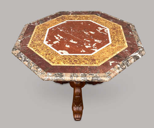 Magnificent C19th large walnut and specimen marble centre table