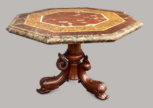 Magnificent C19th large walnut and specimen marble centre table