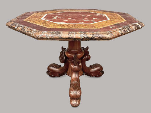 Magnificent C19th large walnut and specimen marble centre table