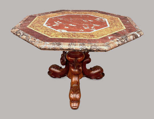 Magnificent C19th large walnut and specimen marble centre table