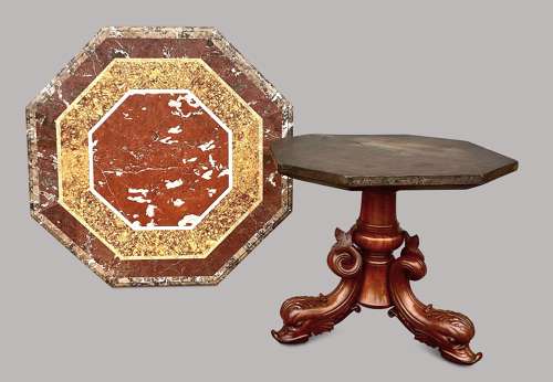 Magnificent C19th large walnut and specimen marble centre table