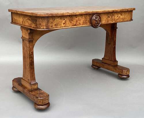 Good mid C19th burr and pollard oak centre table; James Winter & Sons, London