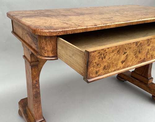 Good mid C19th burr and pollard oak centre table; James Winter & Sons, London