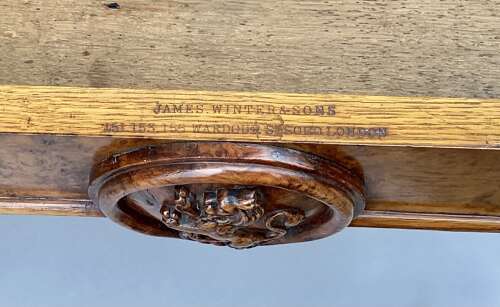 Good mid C19th burr and pollard oak centre table; James Winter & Sons, London