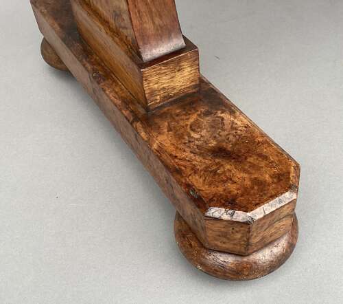 Good mid C19th burr and pollard oak centre table; James Winter & Sons, London