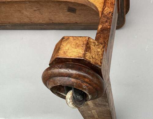 Good mid C19th burr and pollard oak centre table; James Winter & Sons, London