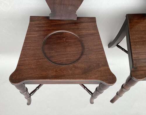 Good George III pair of mahogancy sculptural hall chairs