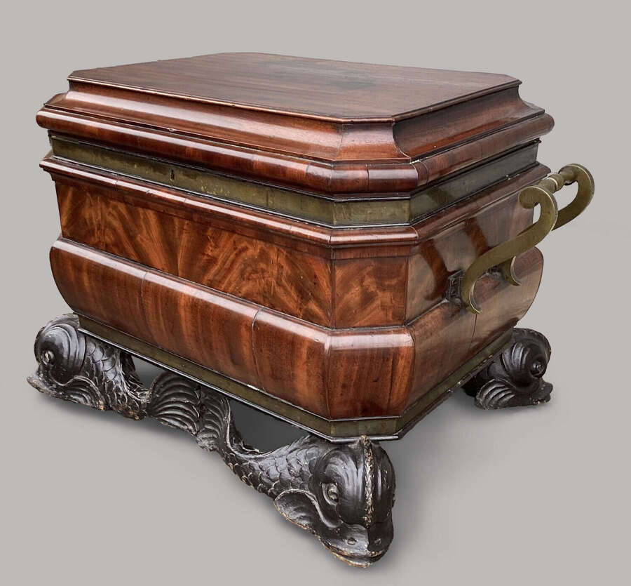 Magnificent Regency mahogany sarcophagus form wine cooler / cellarette