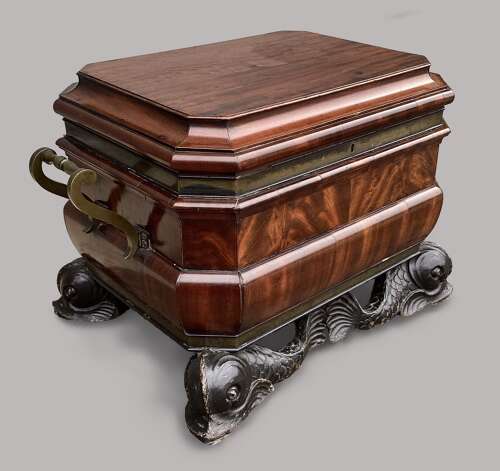 Magnificent Regency mahogany sarcophagus form wine cooler / cellarette