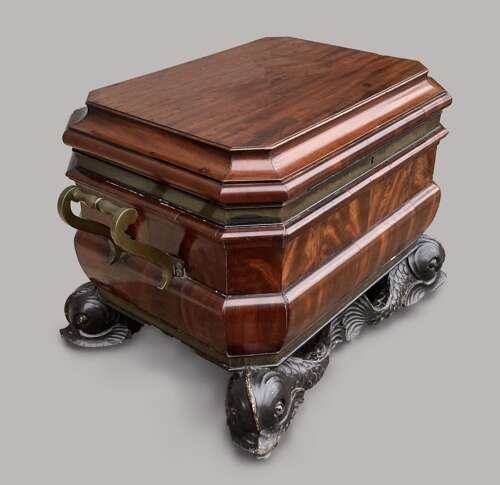 Magnificent Regency mahogany sarcophagus form wine cooler / cellarette
