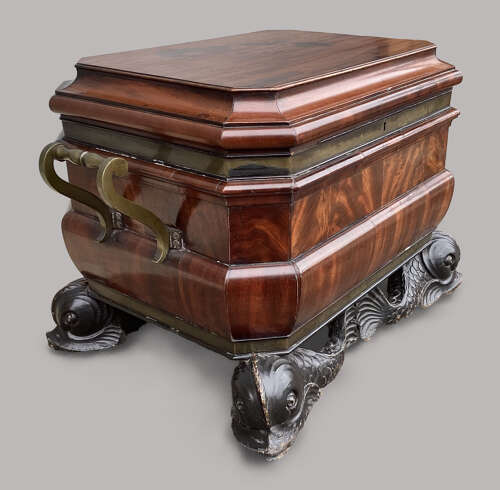 Magnificent Regency mahogany sarcophagus form wine cooler / cellarette