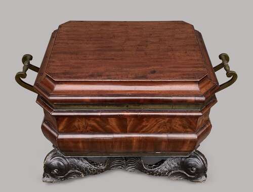 Magnificent Regency mahogany sarcophagus form wine cooler / cellarette