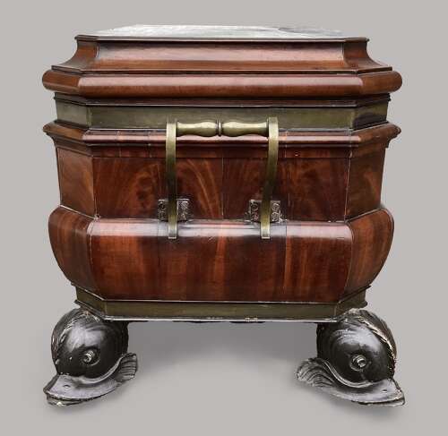 Magnificent Regency mahogany sarcophagus form wine cooler / cellarette
