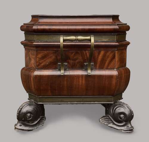 Magnificent Regency mahogany sarcophagus form wine cooler / cellarette