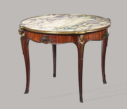 Superb C19th French kingwood marble top centre table