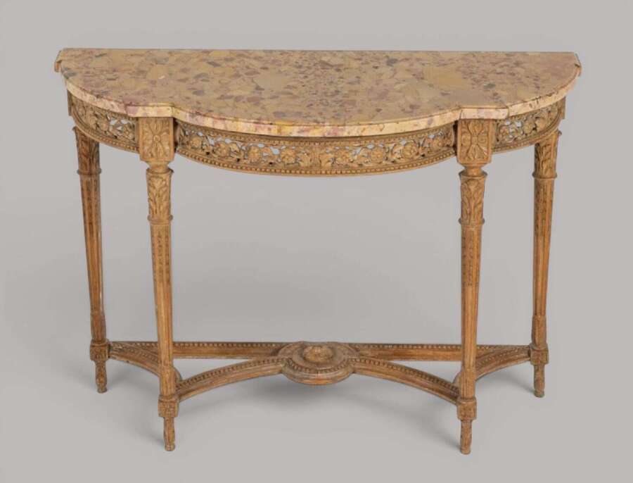 C18th Louis XVI walnut marble top console table