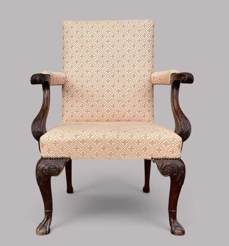 Good George II Irish carved mahogany open armchair