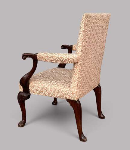 Good George II Irish carved mahogany open armchair