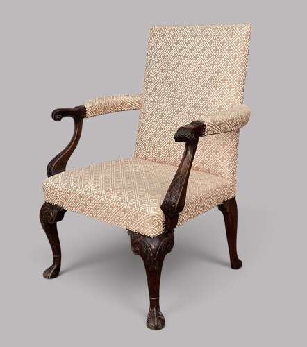Good George II Irish carved mahogany open armchair