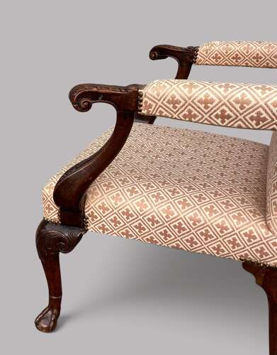 Good George II Irish carved mahogany open armchair