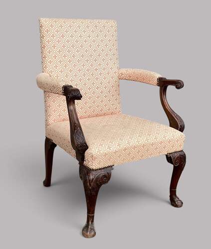 Good George II Irish carved mahogany open armchair
